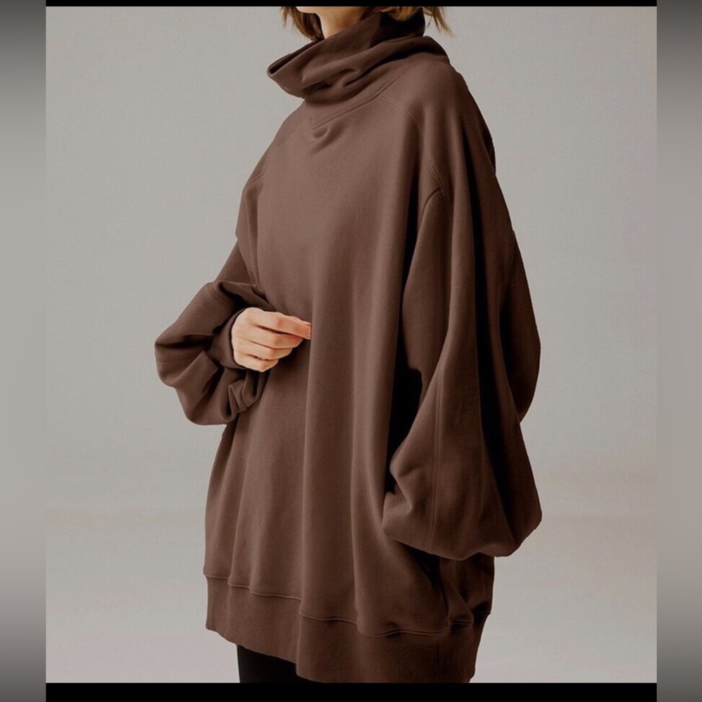 NAP Loungewear Oversize Boxy Turtleneck Chocolate Brown Sweatshirt S